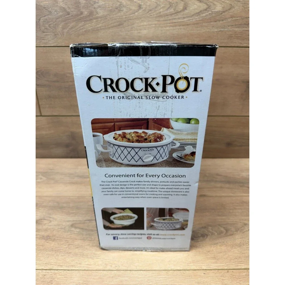Crock-Pot 2.5-Quart Casserole Crock Slow Cooker, White/Blue (Blue Trellis)